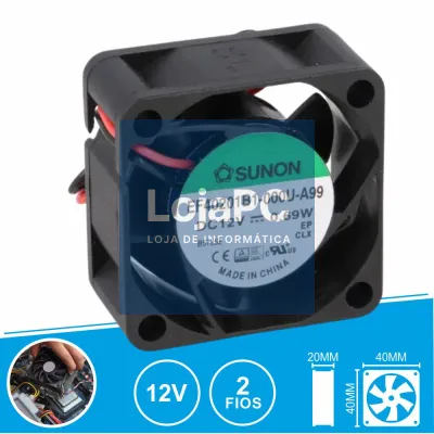 Ventoinha 12VDC 40x40x20mm 2 Fios EF40201B1-000U-A99 SUNON