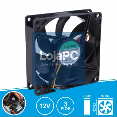 Ventoinha 12VDC 92x92x25mm 3 Fios EF92251S1-1000U-G99 SUNON