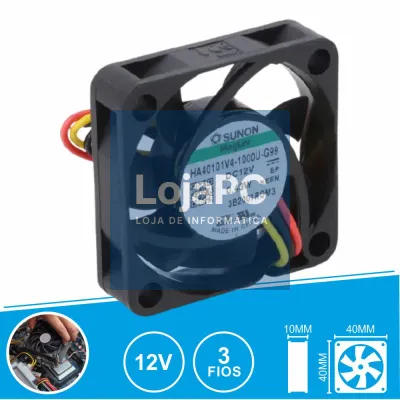 Ventoinha 12VDC 40x40x10mm 3 Fios HA40101V4-1000U-G99 SUNON