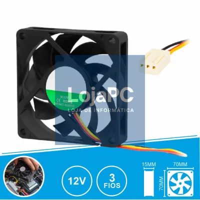 Ventoinha 12V 70x70x15mm 3 Fios