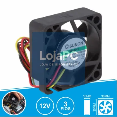 Ventoinha 12VDC 30x30x10mm 3 Fios MF30101V2-1000U-G99 SUNON