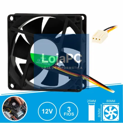 Ventoinha 12V 80x80x25mm 3 Fios