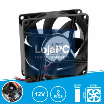 Ventoinha 12VDC 80x80x25mm 2 Fios GF80251B1-000U-AC9 SUNON