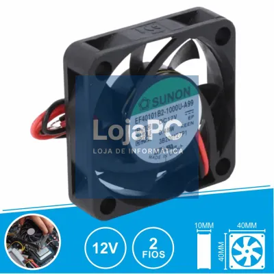 Ventoinha 12VDC 40x40x10mm 2 Fios EF40101B2-1000U-A99 SUNON