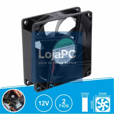 Ventoinha 12VDC 80x80x25mm 2 Fios EF80251B3-1000U-A99 SUNON
