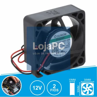 Ventoinha 12VDC 30x30x10mm 2 Fios HA30101V3-1000U-A99 SUNON