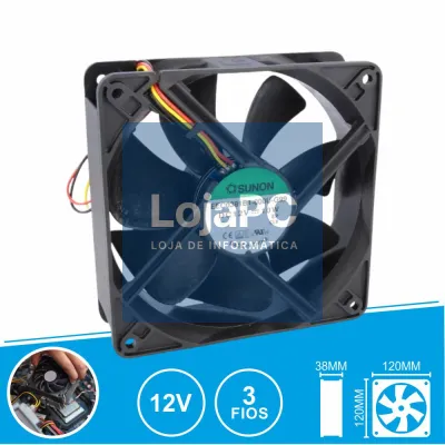 Ventoinha 12VDC 120x120x38mm 3 Fios EEC0381B1-000U-G99 SUNON