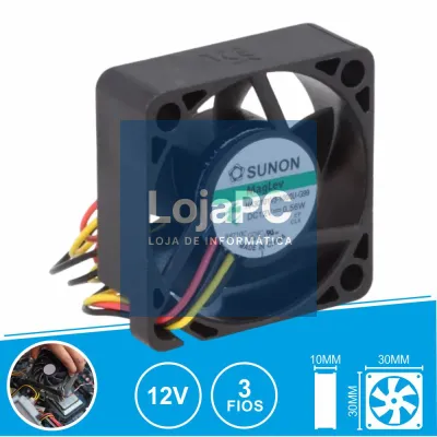 Ventoinha 12VDC 30x30x10mm 3 Fios HA30101V3-1000U-G99 SUNON
