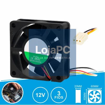 Ventoinha 12V 60x60x20mm 3 Fios