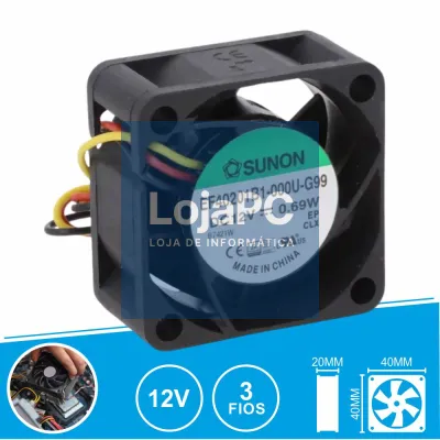 Ventoinha 12VDC 40x40x20mm 3 Fios EF40201B1-000U-G99 SUNON