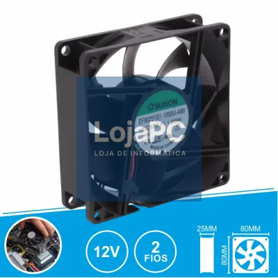 Ventoinha 12VDC 80x80x25mm 2 Fios EF80251S1-1000U-A99 SUNON