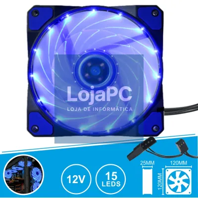 VENTOINHA 12V 120x120x25MM C/ 15 LEDS AZUIS