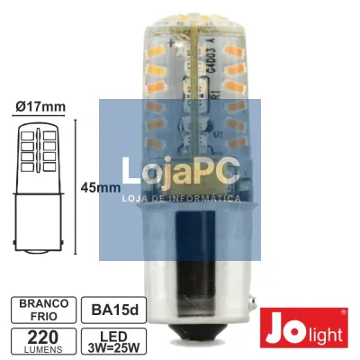 LÂMPADA BAIONETA BA15D 3W 12VAC/DC LED BRANCO FRIO 220LM