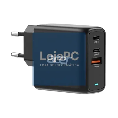 Acer 67W PD GaN Charger, 2 x USB C and 1 x USB A, EU Plug, 100W USB C cable, Black (Retail Pack)