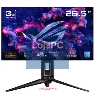 Asus PG27AQDP ROG Swift OLED PG27AQDP gaming monitor ― 27-inch (26.5-inch viewable) WOLED panel, 480 Hz (above 360Hz), 0.03 ms (GTG), FreeSync Premium, custom heatsink, ASUS OLED Care+, AI Assistant,