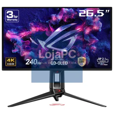 Asus ROG Swift OLED PG27UCDM gaming monitor - 27-inch (26.5-inch viewable) 4K QD-OLED panel, 240Hz, 0.03ms (GTG), OLED Anti-Flicker 2.0, custom heatsink, OLED Care Pro, Neo Proximity Sensor, G-SYNC