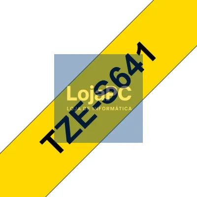 Brother Fita laminada super adesiva. Texto preto sobre fundo amarelo. Largura: 18 mm. Comprimento: 8 m