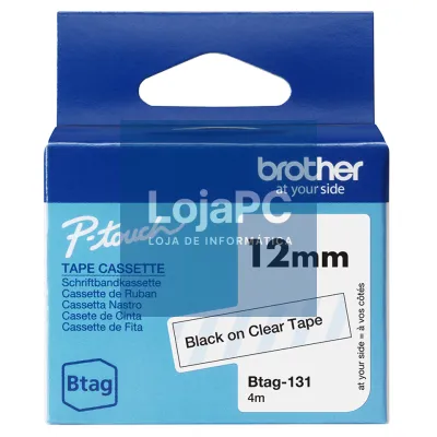 Brother Fita doméstica Btag 131 preto sobre transparente, Largura: 12 mm. Comprimento: 4 m