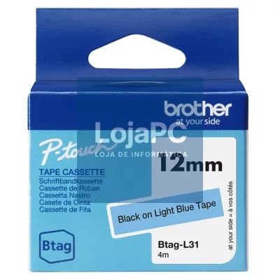 Brother Fita doméstica Btag L31 preto sobre azul claro, Largura: 12 mm. Comprimento: 4 m