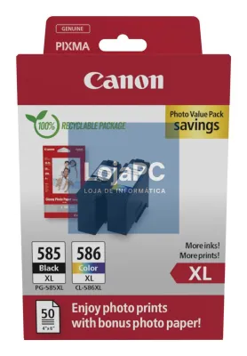 Canon PG-585XL/CL-586XL PHOTO VALUE - 4x6 Phot Paper(GP-501 50sheets) + XL Black & XL Colour Cartridges