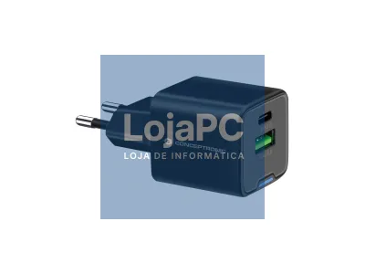 Conceptronic ALTHEA15B 2-Port 20W GaN USB PD Charger, USB-C x 1, USB-A x 1, QC 3.0, PPS
