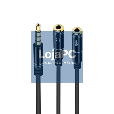 EWENT Cabo Adaptador Áudio, 1x 3.5 mm AUX 4-pin M - 2x 3.5 mm AUX 3-pin F, Aluminio