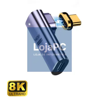 EWENT Adaptador USB4 tipo C fêmea para tipo C macho Thunderbolt™3/4 angular e magnético, PD 100W, vídeo 8K@60Hz, 40Gbps