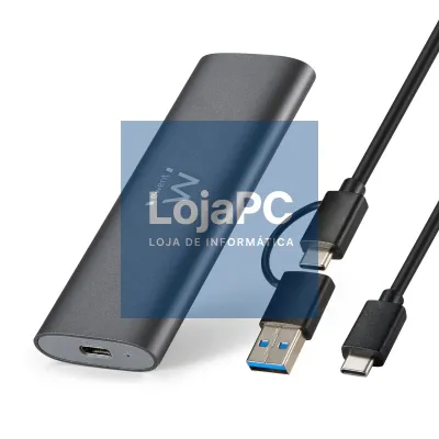 EWENT Caixa Externa USB 3.2 Gen2 USB-C M.2 NVMe SSD Screwless, Cabo USB C-C e adaptador USB C-A