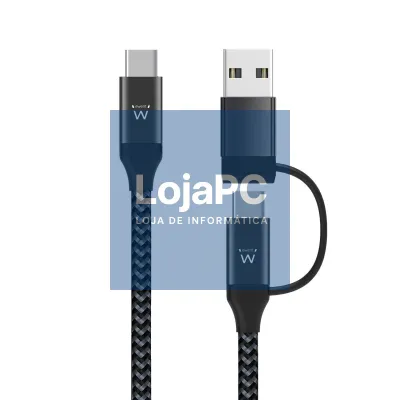 EWENT Cabo USB C 2 em 1, USB C para USB C + USB A, 60W, 1m
