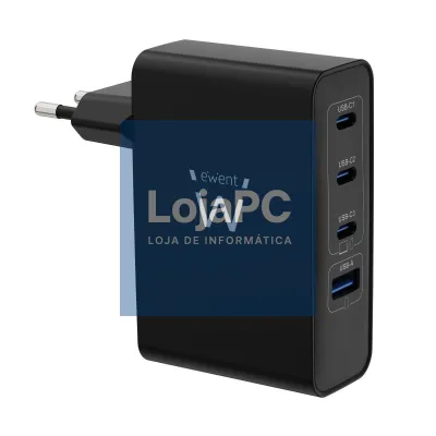EWENT USB GAN AC charger 100W, 3x USB-C 100W PD3.0 QC4 +1x USB-A QC3.0, x4 protections, COMPACT design, black