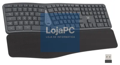 EWENT Teclado Ergonómico Bluetooth BT1 5.0 + BT2 3.0 Receptor USB A, bateria recarregável 300mAh Energy-saving 456x230x53.2mm, Layout PT