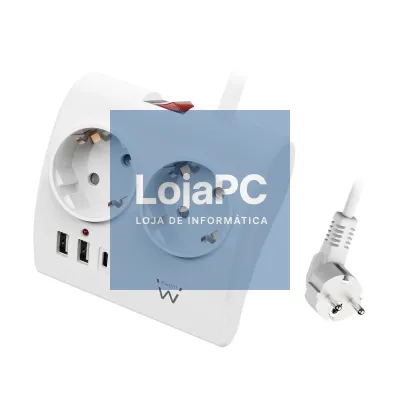 EWENT Tomada múltipla com 2 entradas + 2 x USB A e 1 x USB C16A Schuko plug, branca