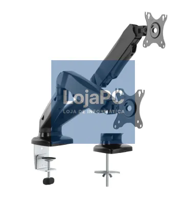 Napofix Suporte de Secretária para 2 Monitores 13" > 27" - VESA: 100x100, Peso max.: 6Kg + 6Kg, Tilt:+90º -45º/Swivel: +180º -180º, Rotação: 360º, Braço c/ Amortecedor a Gás Ajustável, Sist. de