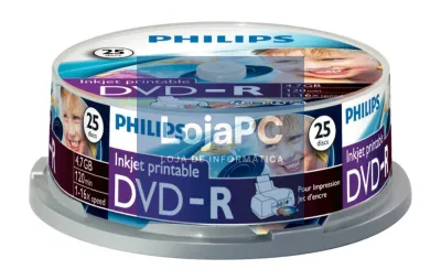 Philips DVD-R 4,7GB 16x Printable mate Cakebox (25 unidades)