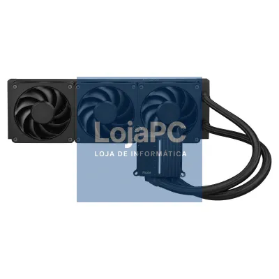 Asus ProArt LC 360 all-in-one CPU liquid cooler with illuminated system status meter and three matte black Alphacool Apex Stealth Metal Power fans
