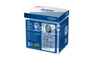 Brother Pack múltiplo de fitas para etiquetagem - A embalagem contém 5 fitas laminadas de texto preto sobre fundo branco (12 mm x 8 m)