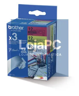 Brother Pack múltiplo de fitas para etiquetagem - A embalagem contém 3 fitas laminadas (12 mm x 8 m): 1 fita laminada texto preto sobre fundo branco + 1 fita laminada texto preto sobre fundo vermelho