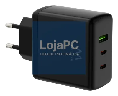 EWENT USB GAN AC charger 65W, 2xUSB-C 65W PD3.0 + 1xUSB-A QC3.0 x4protections COMPACT design black