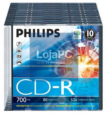 Philips CD-R 80Min 700MB 52x Slim Case (10 unidades)