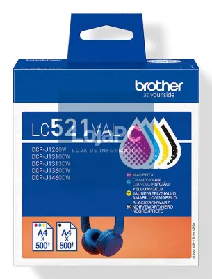 Brother Pack de 4 tinteiros: preto, cyan, amarelo e magenta (um de cada cor), Duração aproximada: até 500 páginas cada cor (segundo ISO/IEC 24711)