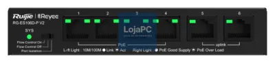 Ruijie Networks RG-ES106D-P V2 switch No administrado Fast Ethernet (10/100) Energia sobre Ethernet (PoE) Preto