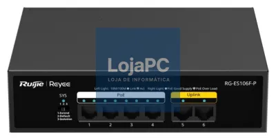 Ruijie Networks RG-ES106F-P switch No administrado L2 Fast Ethernet (10/100) Energia sobre Ethernet (PoE) Preto