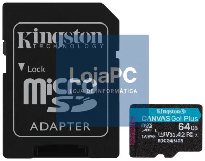 Kingston Technology Cartão microSDXC Canvas Go Plus Gen4 de 64 GB, 200 MB/s, A2 U3 V30 y adaptador