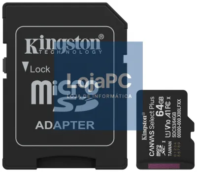 Kingston Technology 64GB microSDXC Canvas Select Plus Gen3 100MB/s A1 (inclui adaptador de SD)