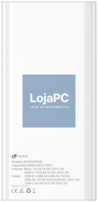 Leotec LEPOW30W22W powerbank Polímero de lítio 30000 mAh Branco