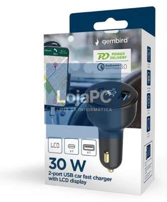 Gembird TA-UC-AC2PD30LCD-CAR-01 carregador de dispositivo telemóvel Universal Preto Encendedor de cigarrillos Carga rápida Auto
