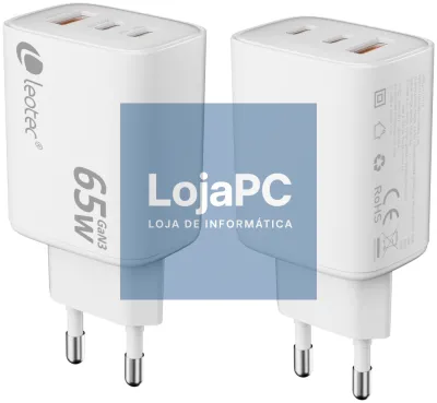 Leotec CARREGADOR UNIVERSAL 65W GAN ULTRA SLIM 2 USB C PD+1 USB A BRANCO