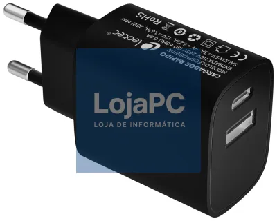Leotec Carregador 20W 1xUSB-C PD + 1x USB-A Preto