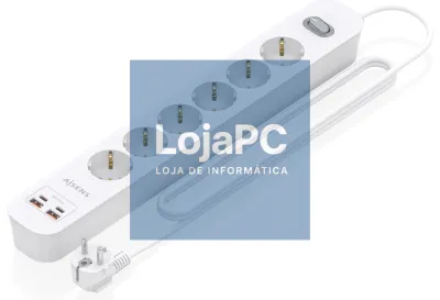 AISENS Extensão eléctrica Multifuncion com 6 Tomadas + Carregador PD3.0 20W 2xUSB-C, 2xUSB-A, 1.4m, Branco
