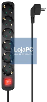 AISENS Base Multiple 6 Tomadas com Interruptor com fio 3x1.5mm2, Preto, 1.4m